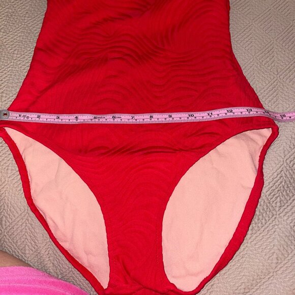 Gottex Vintage Womens Swimwsuit Size 12 Red Square Neck Scoop Back Stretch Knit - Picture 10 of 13